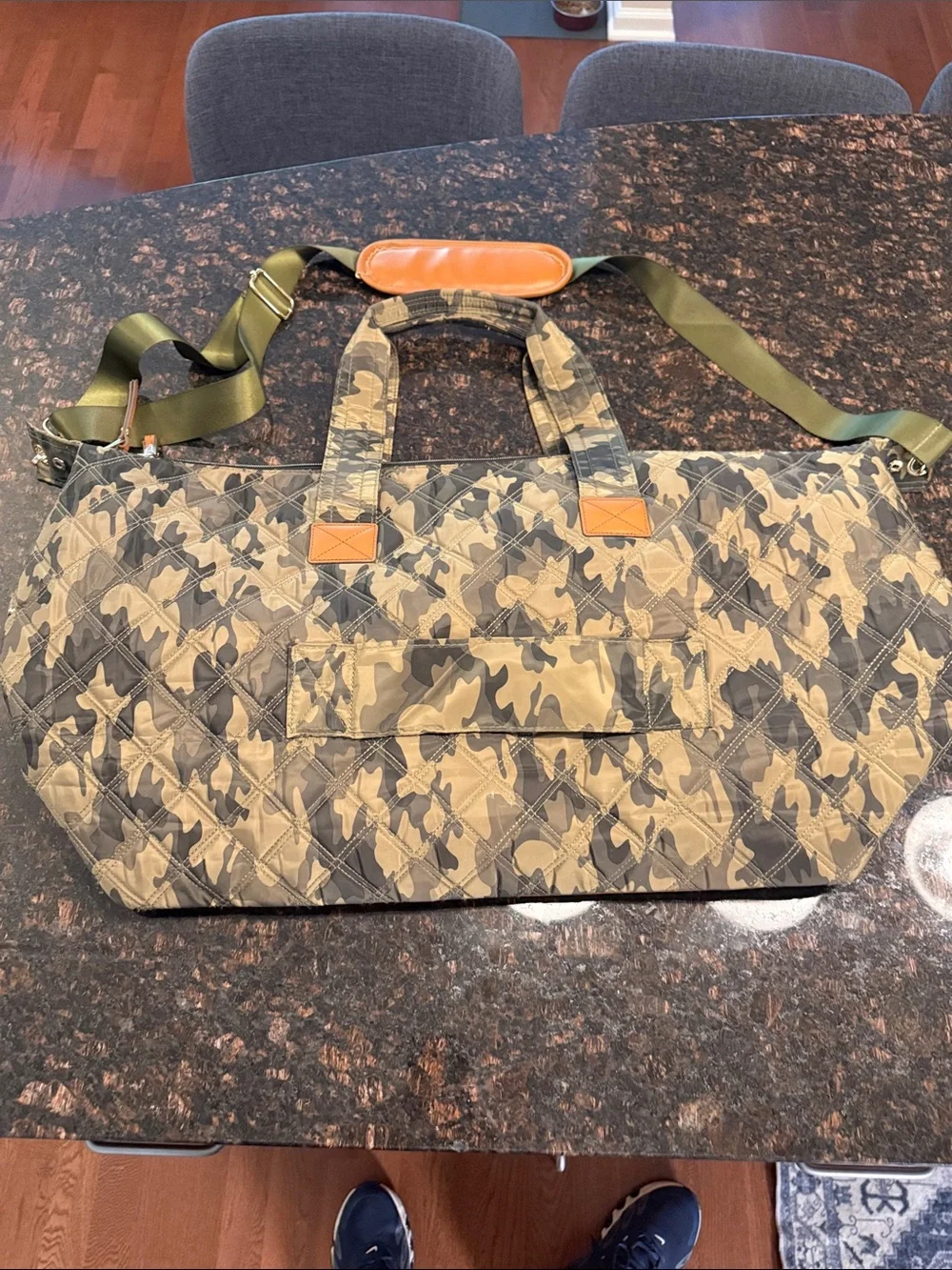 Joan & David Quilted Camo Duffel - Olive & Tan